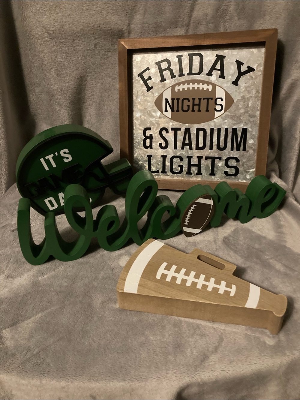 Hobby Lobby Green 'Welcome' Football Table Accent Set